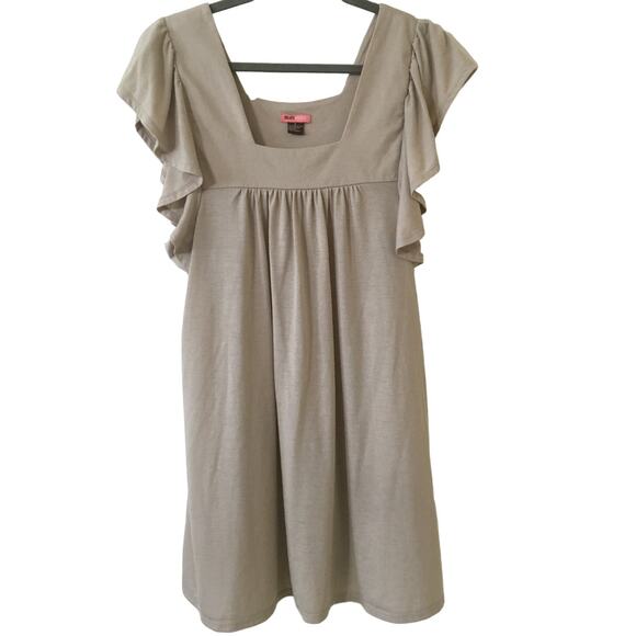 Max Rave Large Tan Dress Square Neck Ruffled Cap Sleeve - Picture 1 of 4